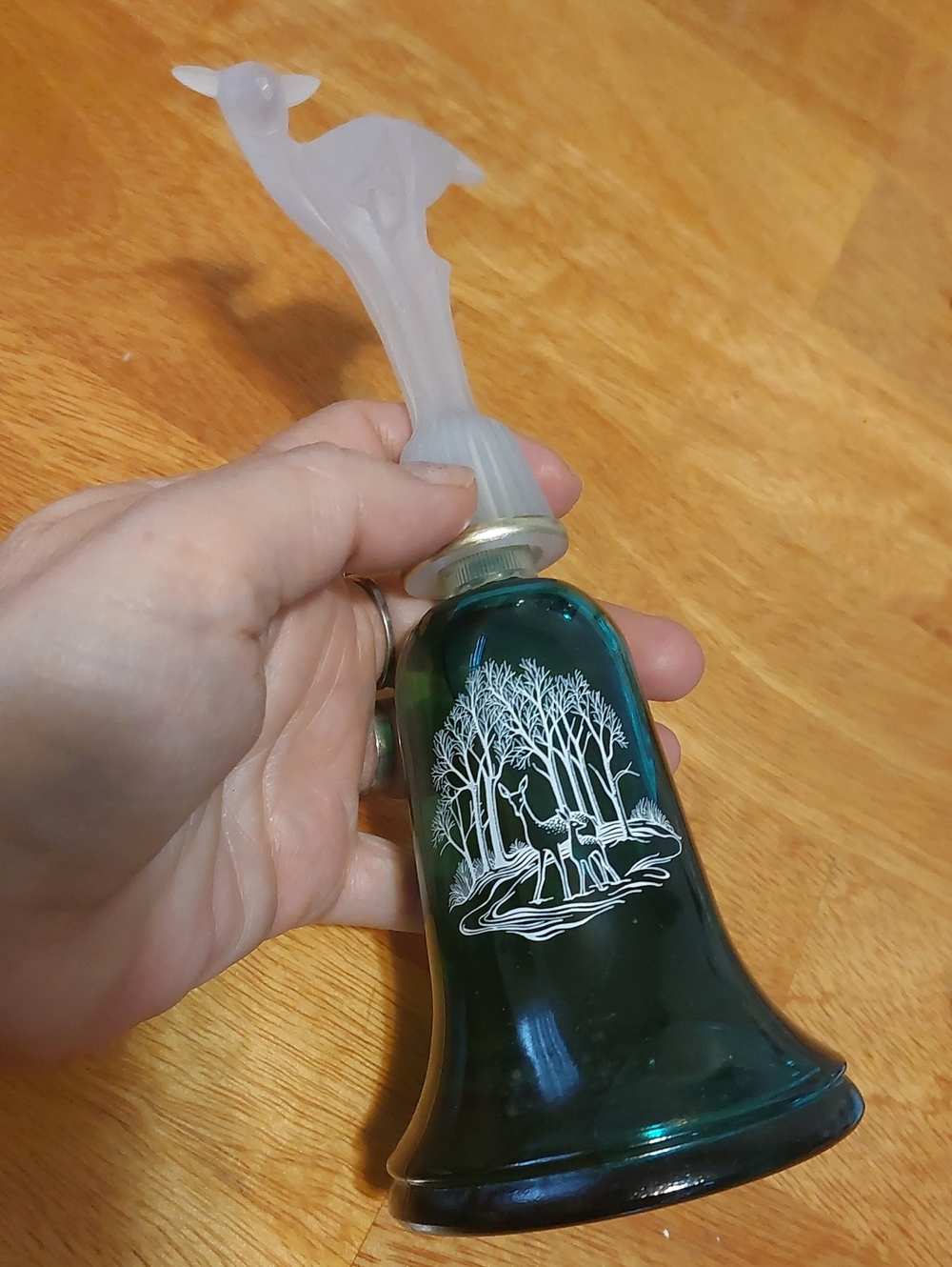 💚3/$25 Vintage 1981 Avon Moonlight Glow Glass Bell Perfume Bottle Topaze Deer